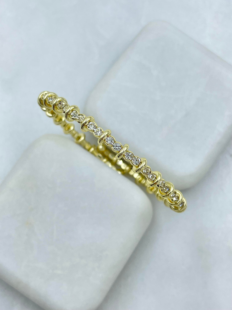 Altın Kaplama Gold Detaylı Kristal Taşlı Yaylı Bileklik Gold