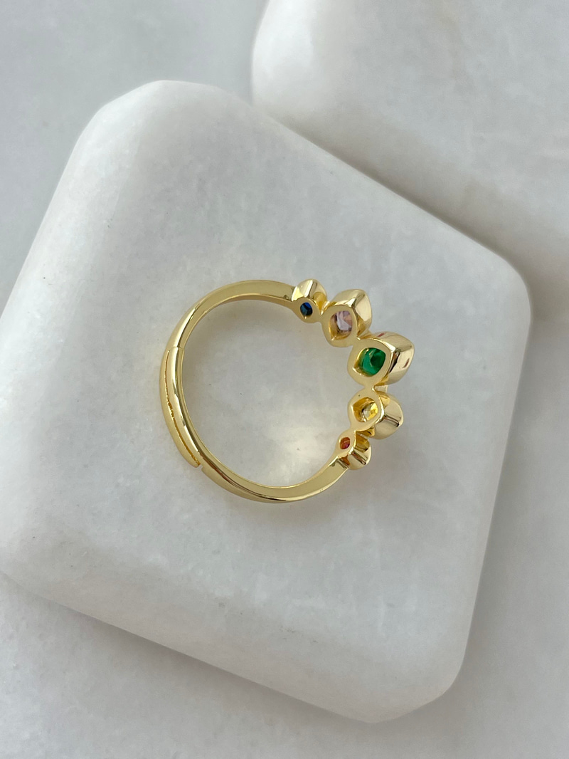 Altın Kaplama Oval Renkli Taşlı Yüzük Gold