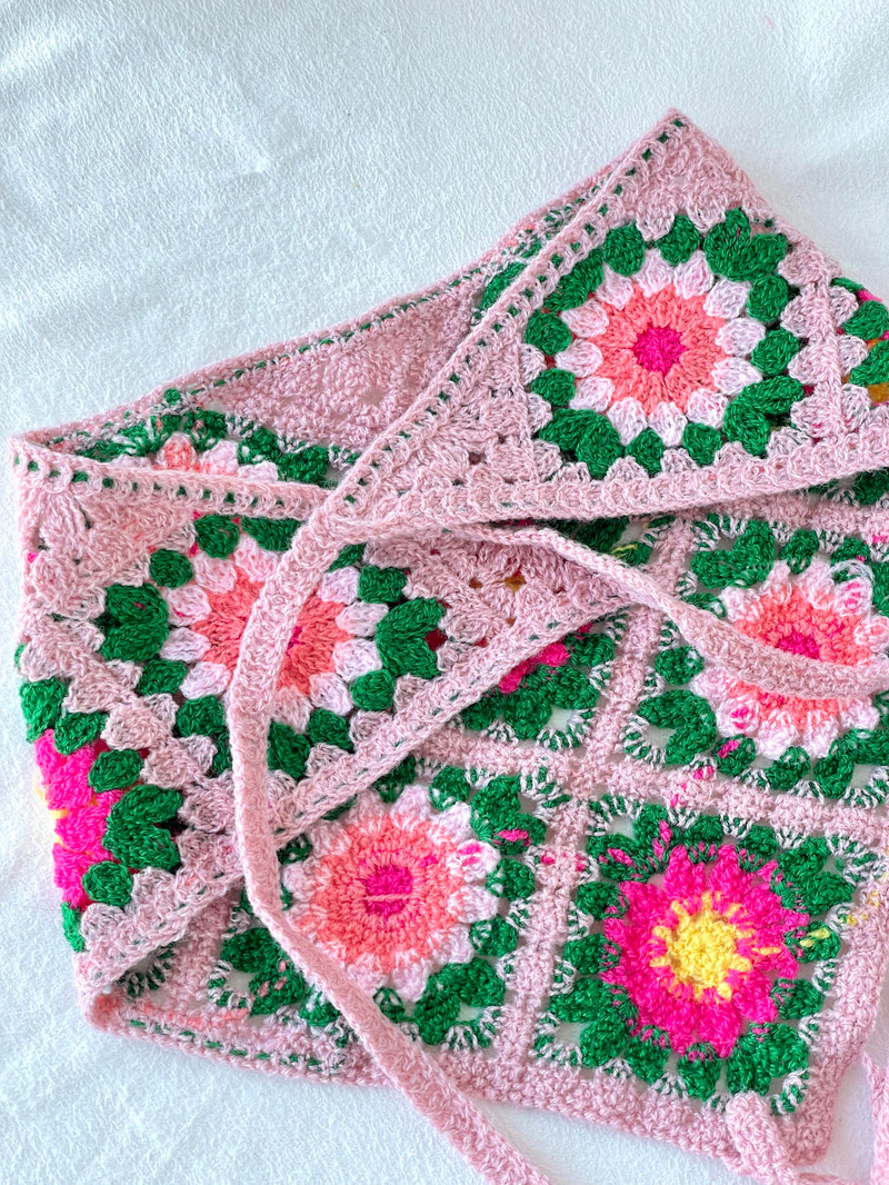 Çiçek Desenli Örgü Bandana Pembe