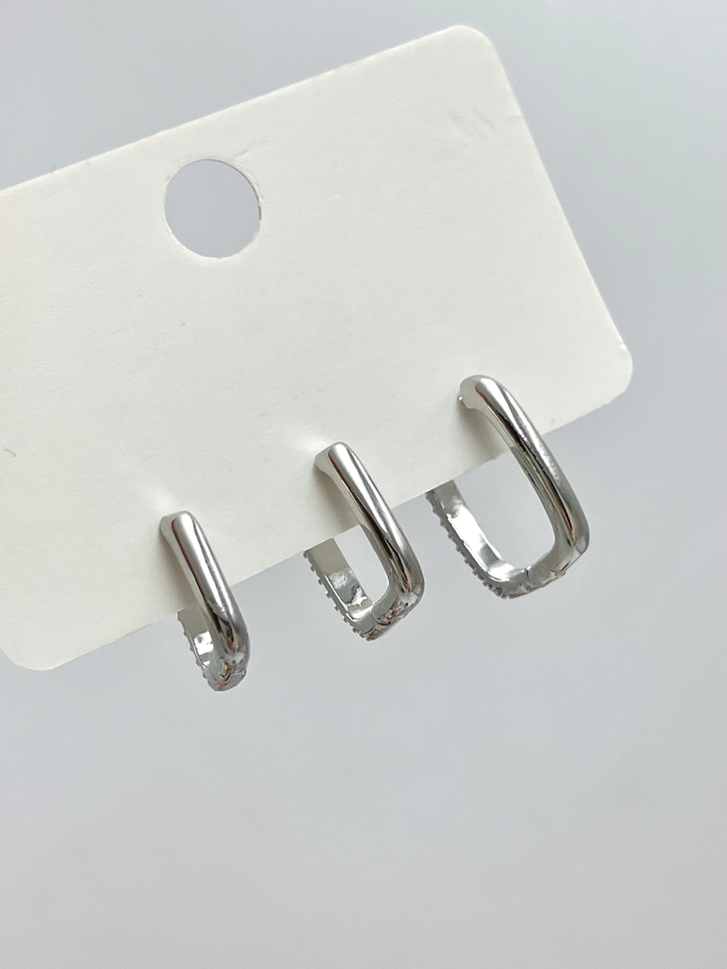 Altın Kaplama Gömme Taşlı Kare Model Üçlü Set Küpe Gümüş