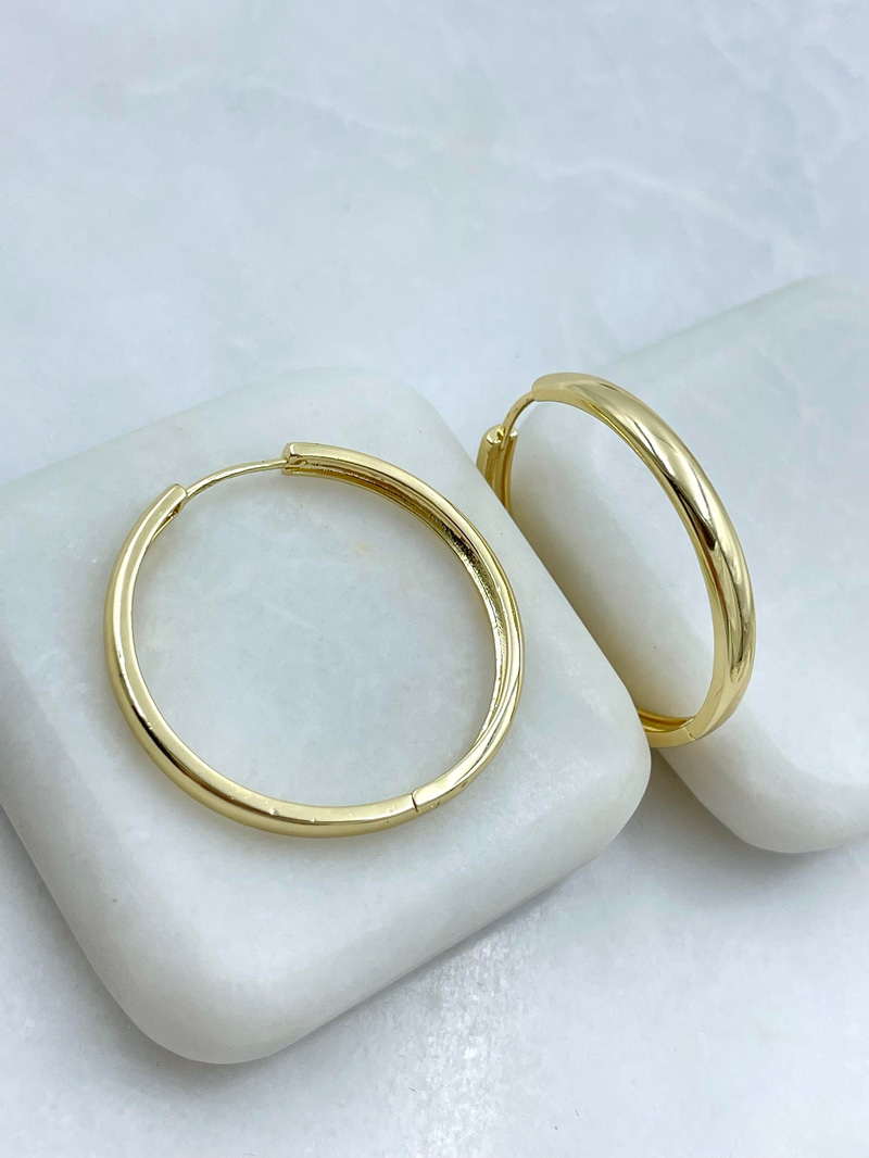 Altın Kaplama Köşeli Basic Halka Küpe 3.4 cm Gold