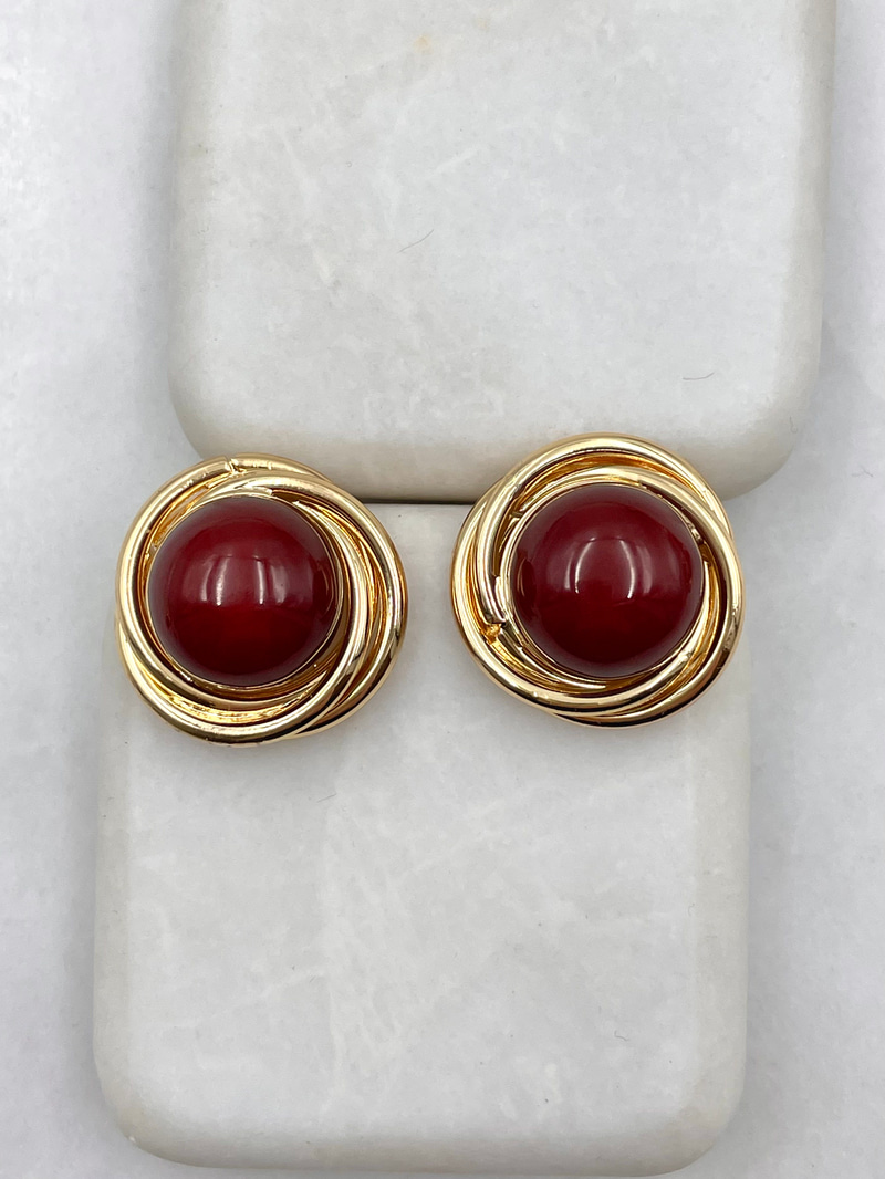 Bordo Taş Gold Sarmal Vintage Küpe Gold