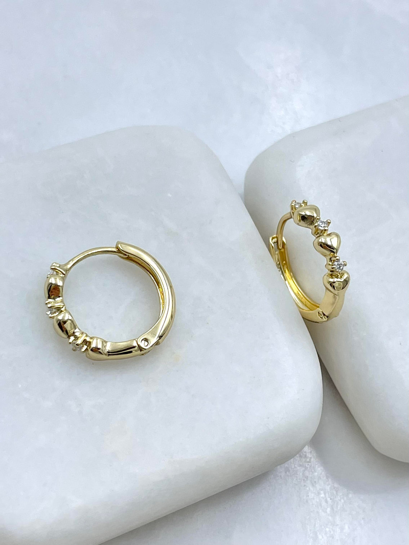 Özel Seri Kristal Taşlı Kalp Model Halka Küpe Gold