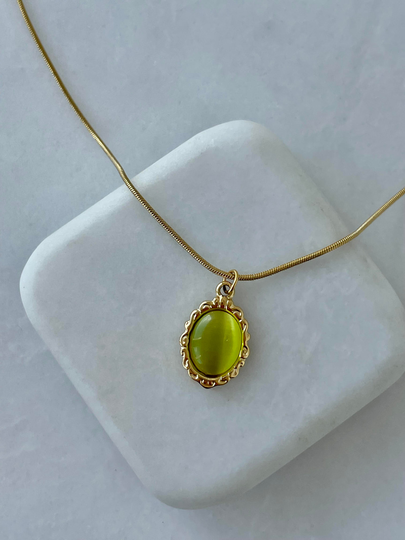 Çelik Opal Taşlı Etnik Desen Kolye Yeşil-Gold