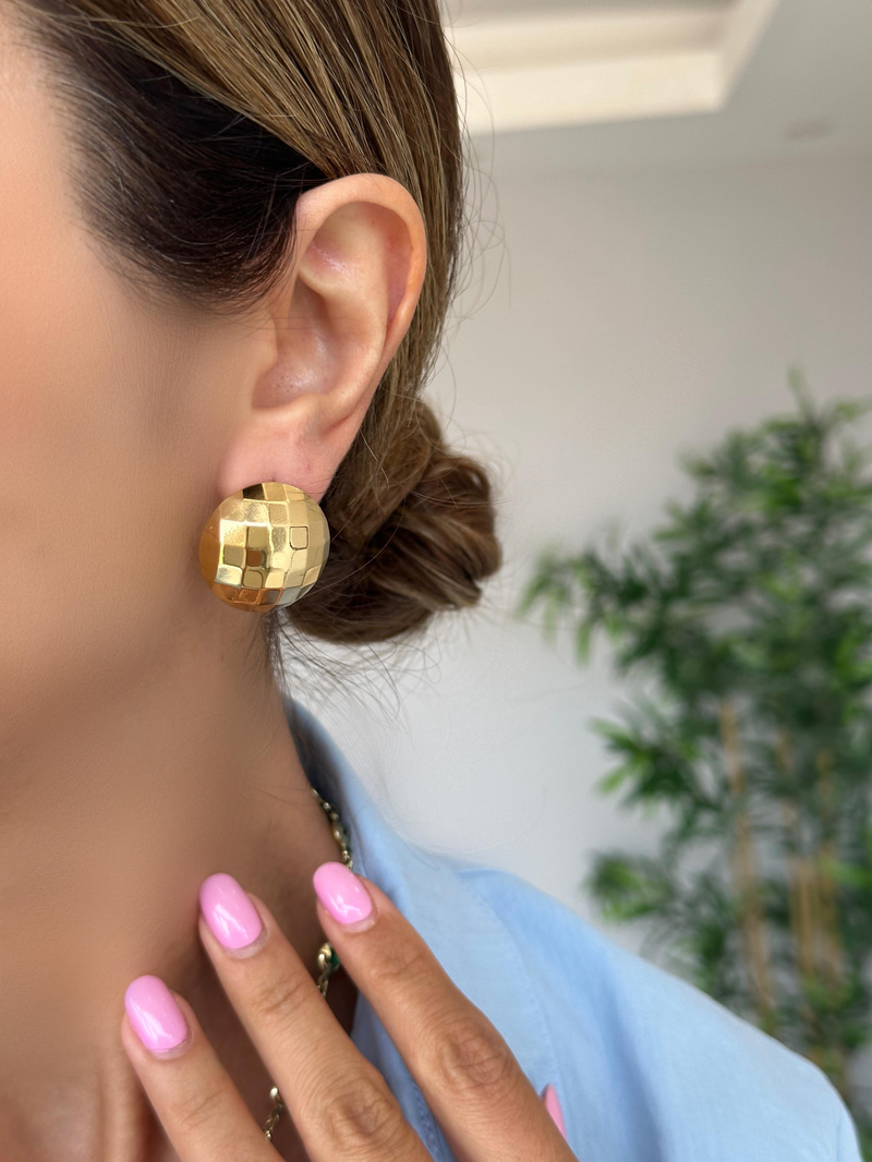 Çelik Işıltılı Daire Küpe Gold