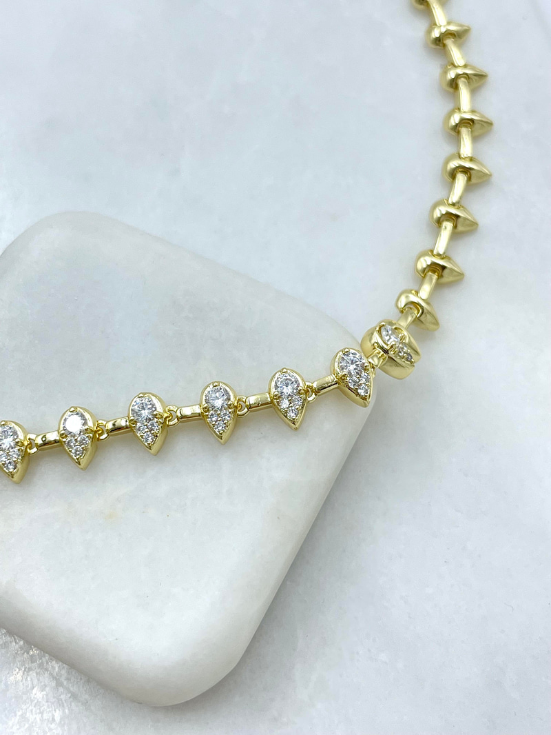 Altın Kaplama Kristal Taşlı Tasarım Diş Kolye Gold
