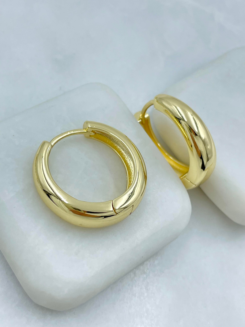 Altın Kaplama Bombe Kesim Halka Küpe 2.8 cm Gold
