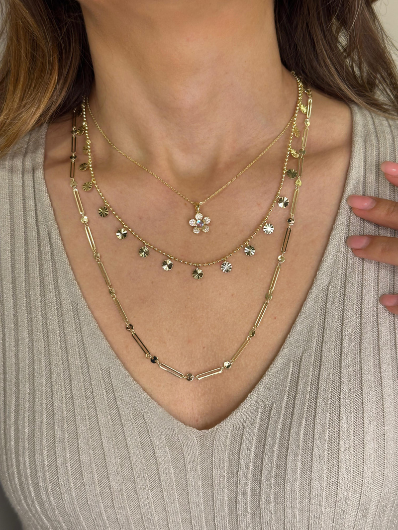 Altın Kaplama Opal Taşlı Minimal Çiçek Kolye 45 cm Gold