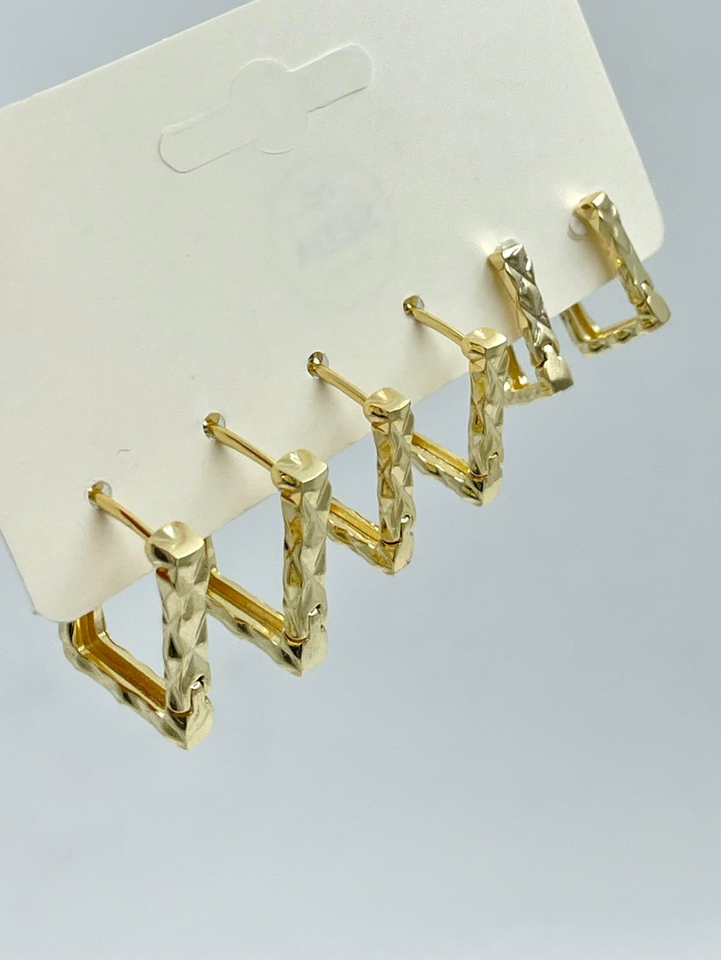 X Desenli Dikdörtgen Altılı Küpe Seti Gold