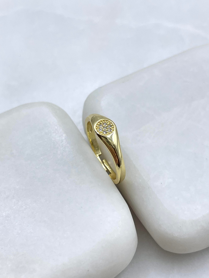 Altın Kaplama Gömme Taşlı Daire Model Serçe Parmak Yüzüğü Gold