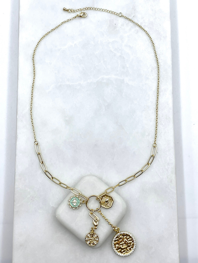 Altın Kaplama Ay Yıldız Plaka Sallantılı Kolye Gold