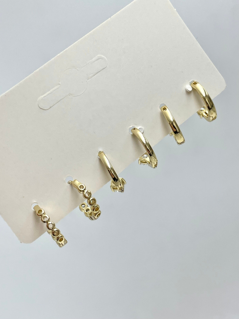 Özel Seri Kristal Taşlı Halka Model Altılı Set Küpe Gold