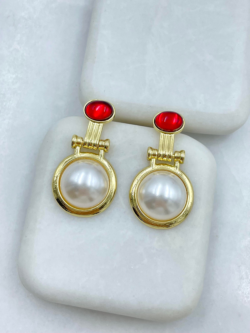 Altın Kaplama İnci Detaylı Vintage Küpe Gold