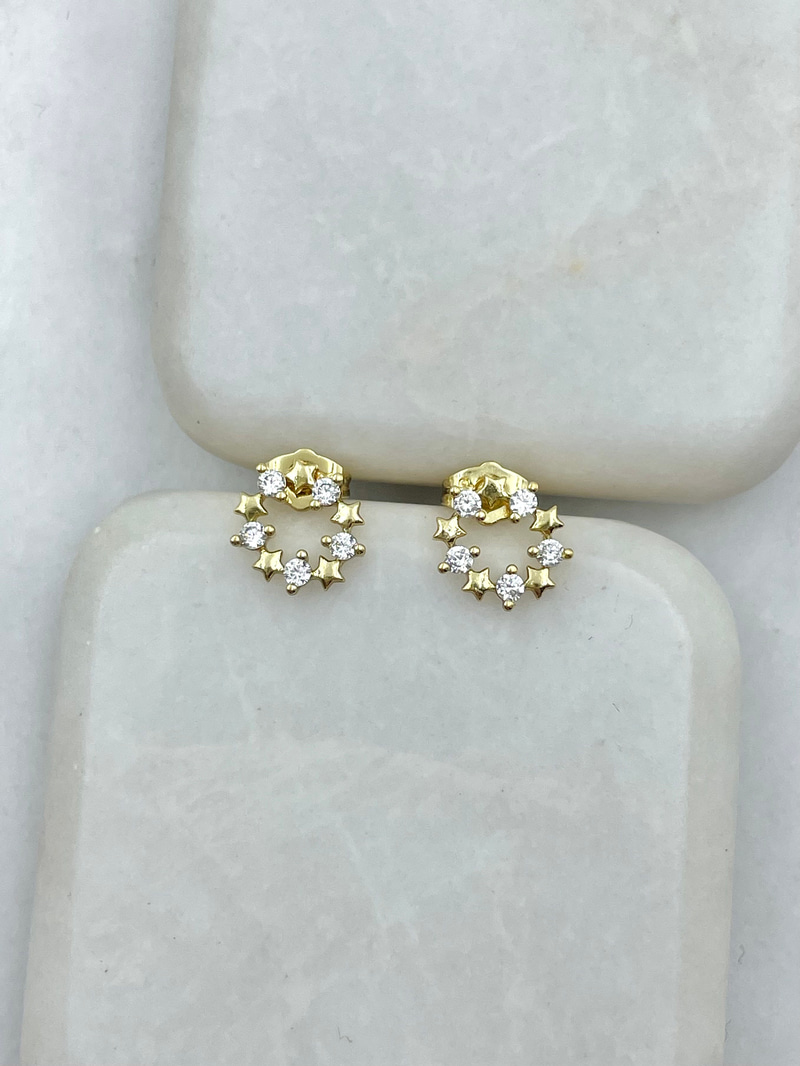 Özel Seri Minimal Taşlı ve Yıldızlı İçi Boş Küpe Gold