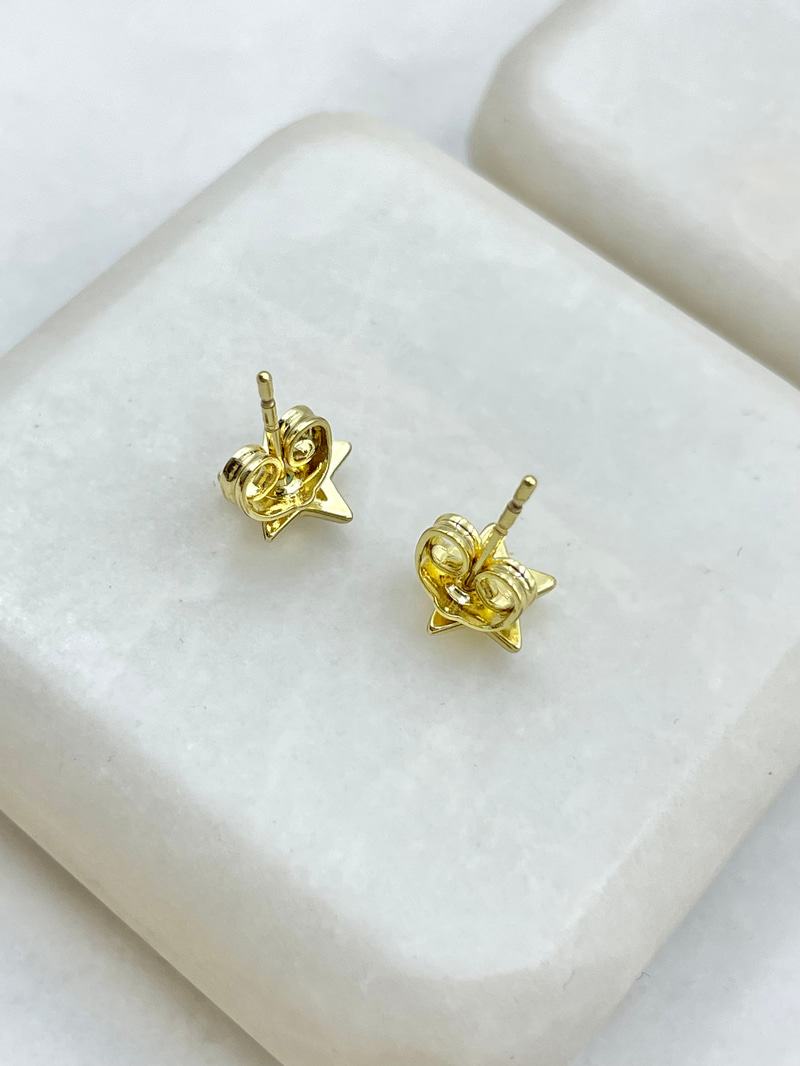 Özel Seri Minimal Mavi Taşlı Yıldız Küpe Gold