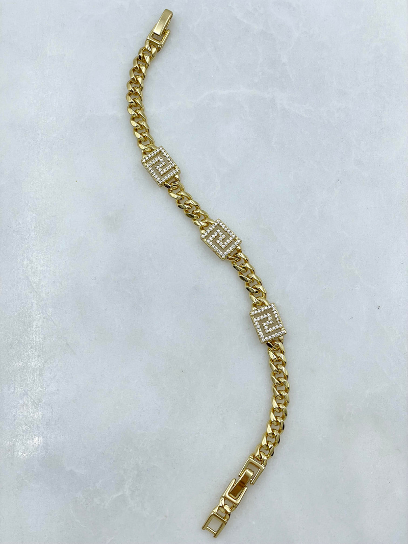 Özel Seri Gömme Taşlı S Model Zincir Bileklik Gold