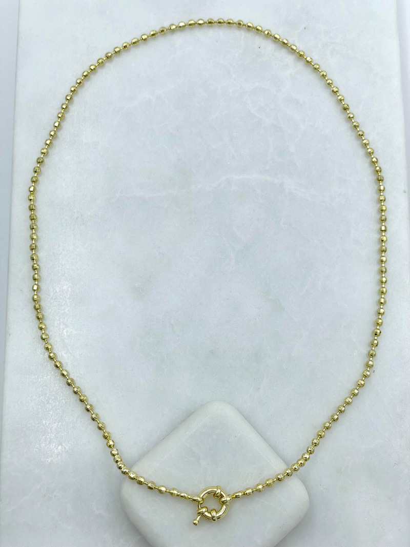 Altın Kaplama Işıltılı Topçuk Dümen Kilit Kolye Gold