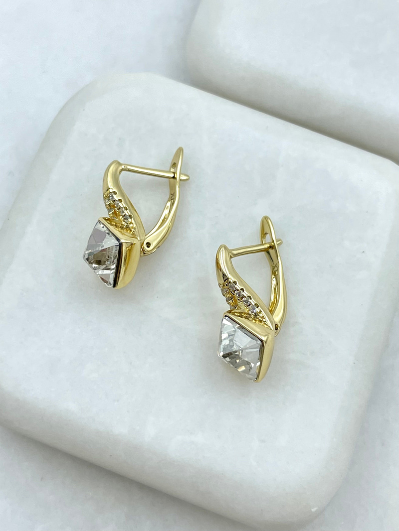 Özel Seri Üçgen Model Swarovski Tasarım Küpe Gold