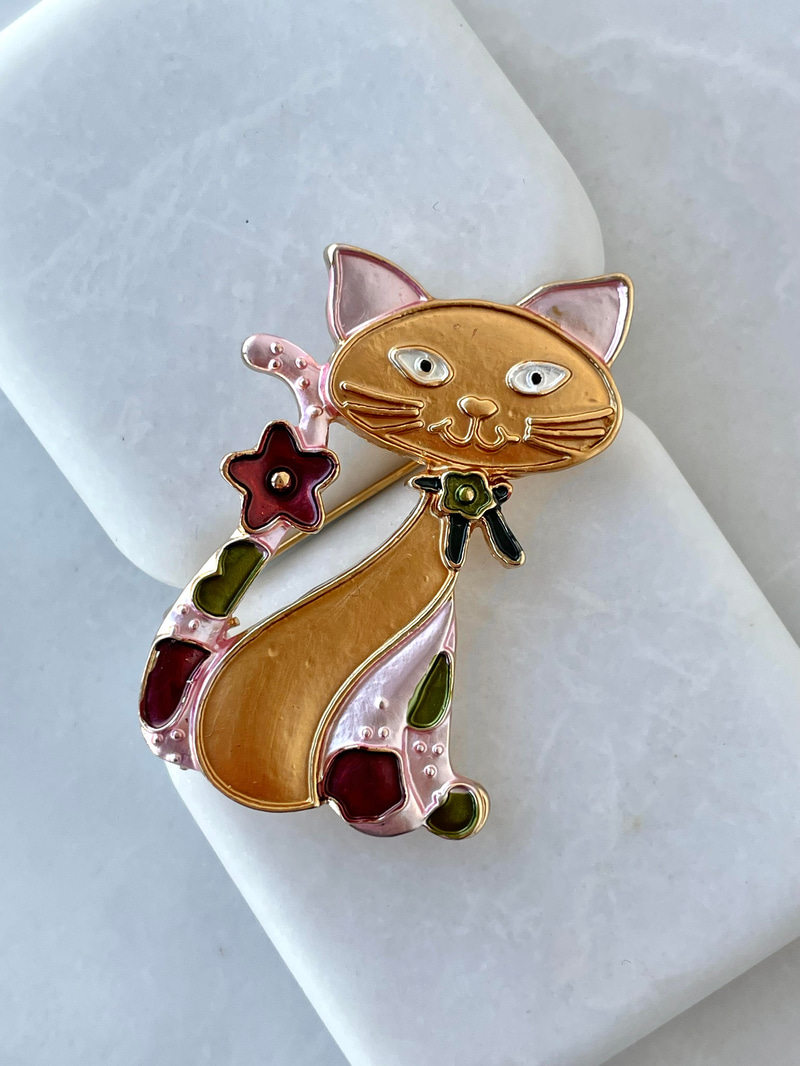 Bronz Kedi Broş