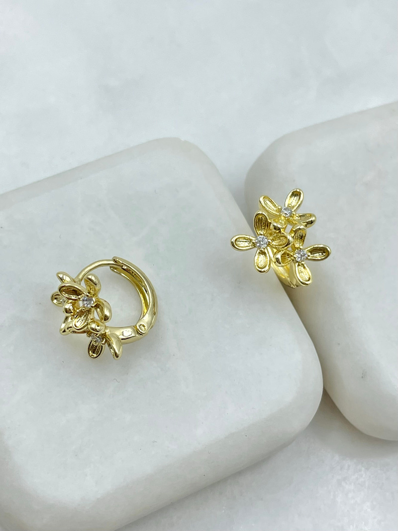 Özel Seri Çiçek Buketi Küpe Gold