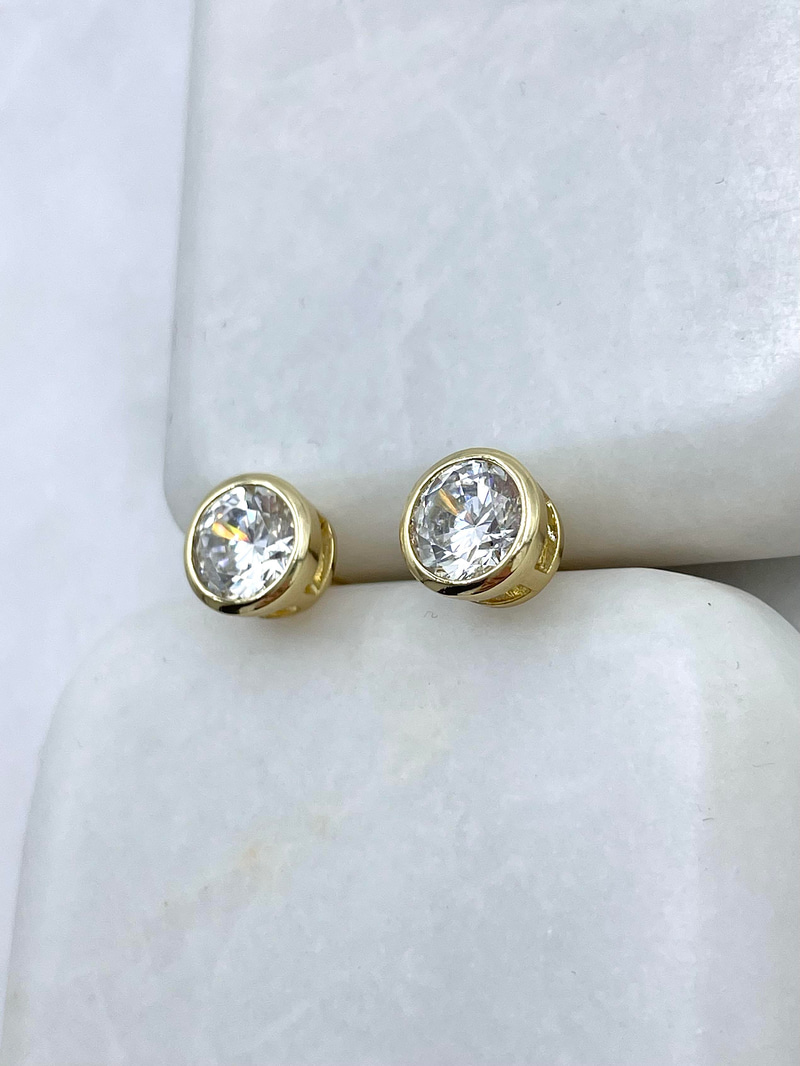Özel Seri Daire Kristal Taşlı Küpe 0.7 mm Gold