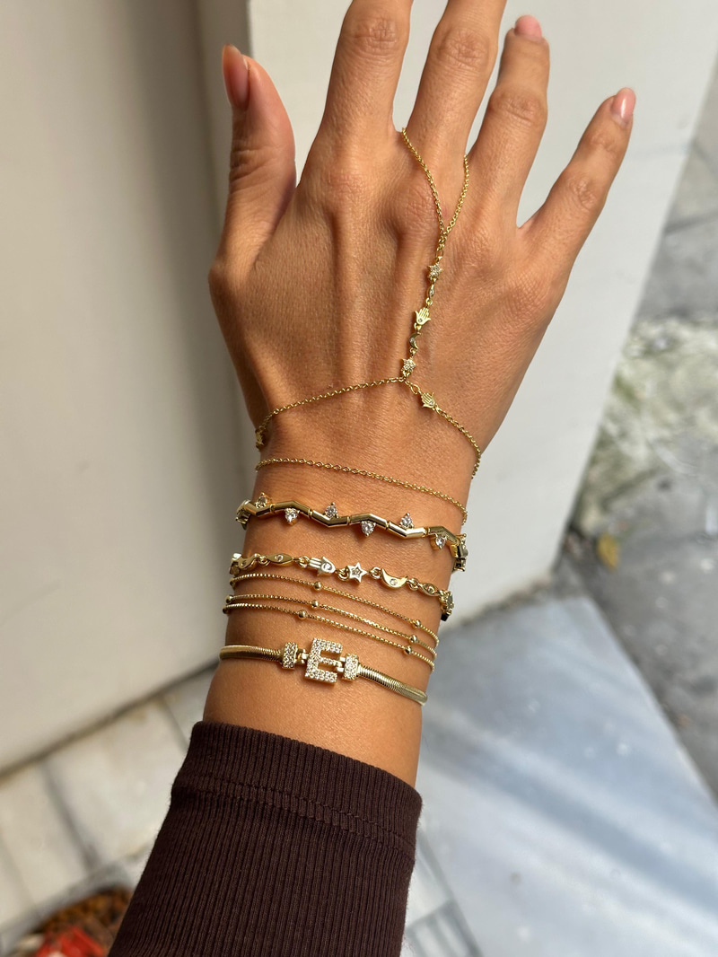 Altın Kaplama Kristal Taşlı Ay Yıldız Model Bileklik Gold