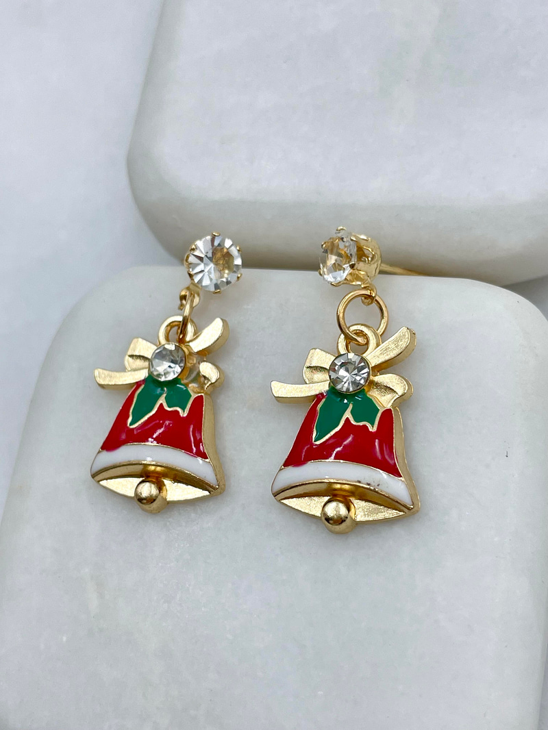 Altın Kaplama Kristal Taşlı Zil Küpe Gold