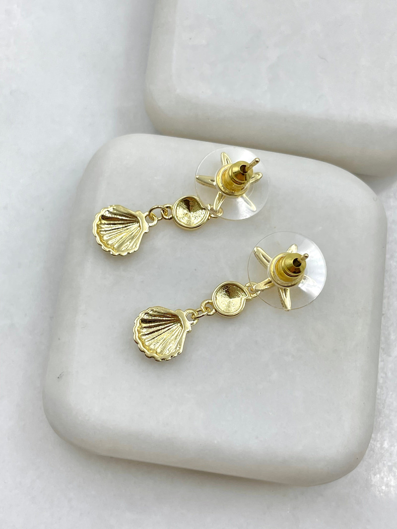 İstiridye Sallantılı Deniz Yıldızı Küpe Gold