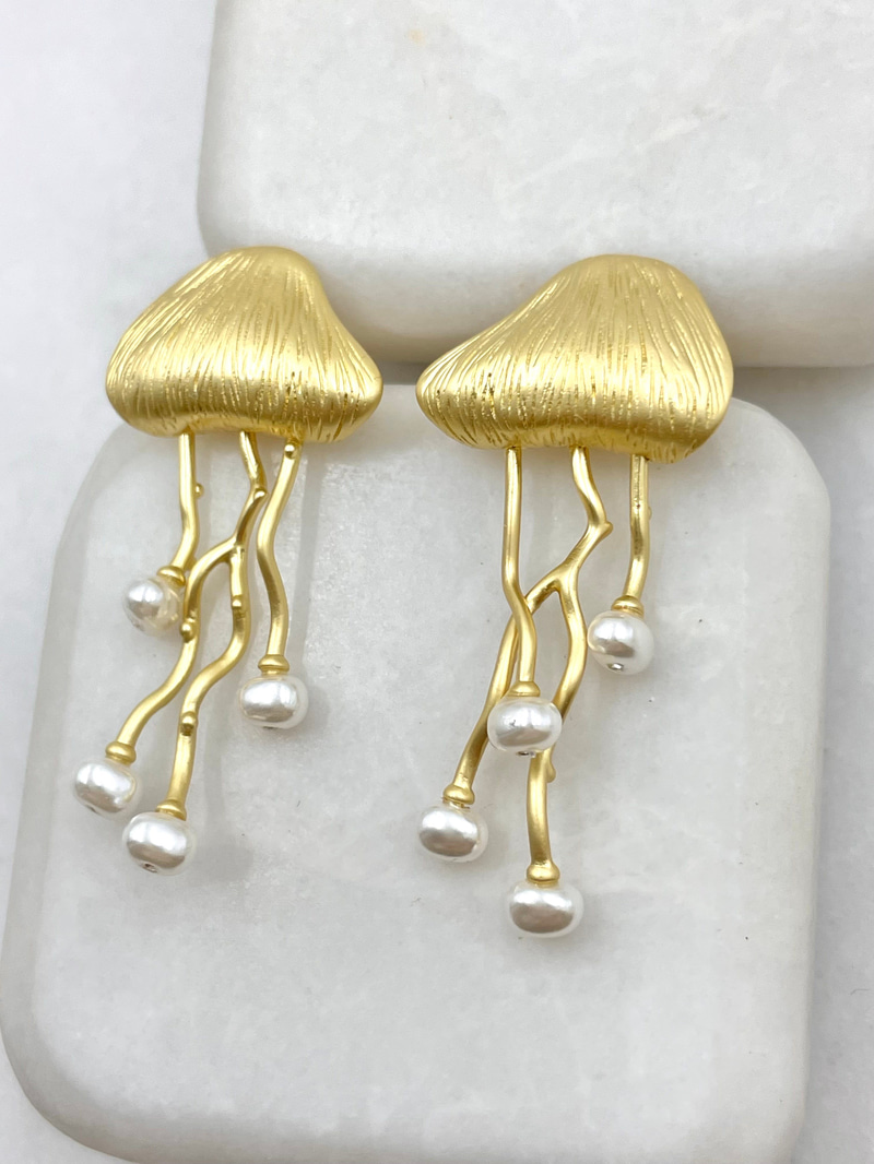 İncili Denizanası Mat Küpe Gold
