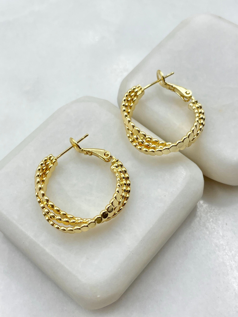 Üçlü Arpa Halka Küpe Gold