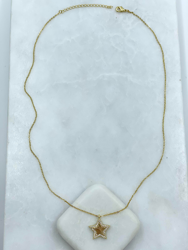 Altın Kaplama Gömme Taşlı Yıldız Kolye Gold