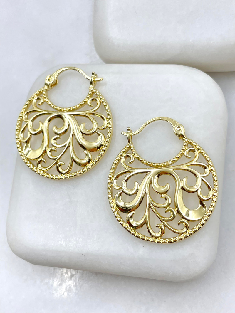 Özel Seri Etnik İşlemeli Oval Küpe Gold