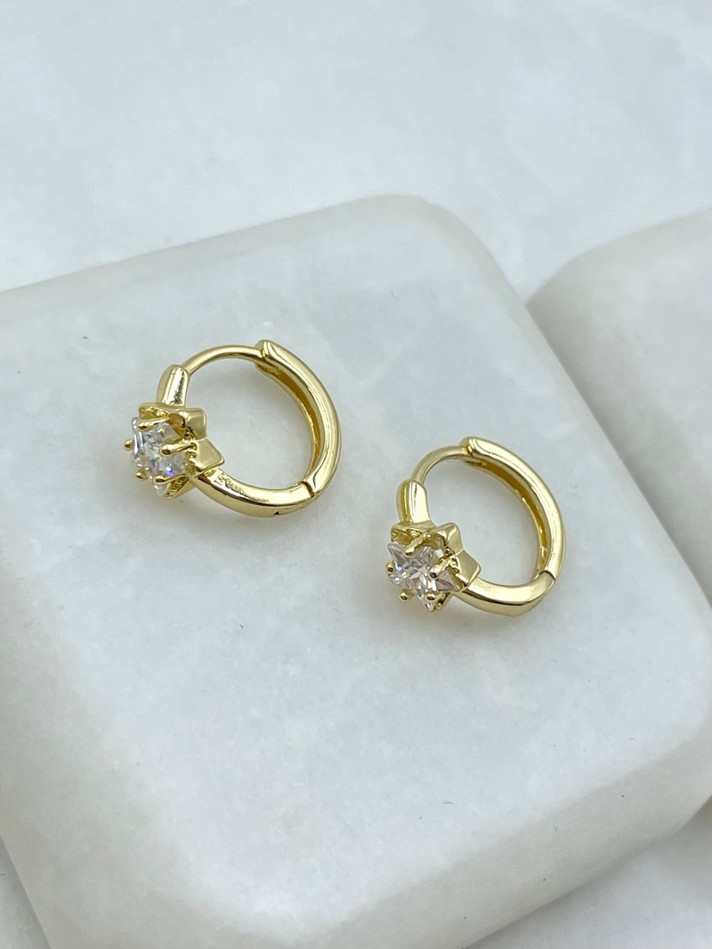 Özel Seri Kristal Yıldız Minimal Halka Küpe Gold
