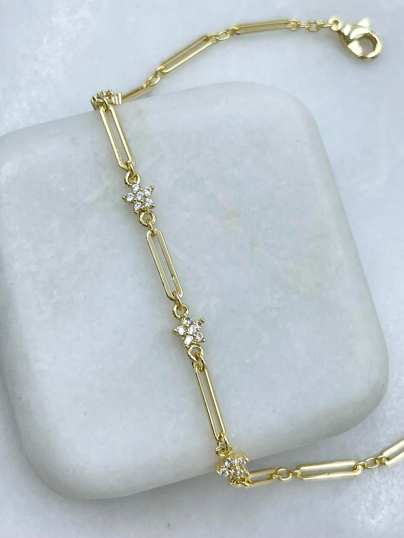 Altın Kaplama Gömme Taşlı Dörtlü Yıldız Model Biileklik Gold