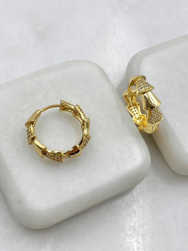 Özel Seri Gömme Taşlı Balık Sırtı Küpe Gold