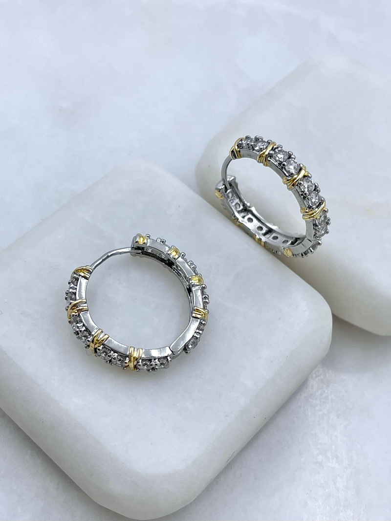Altın Kaplama X Model Kristal Taşlı Çift Renk Küpe Gold