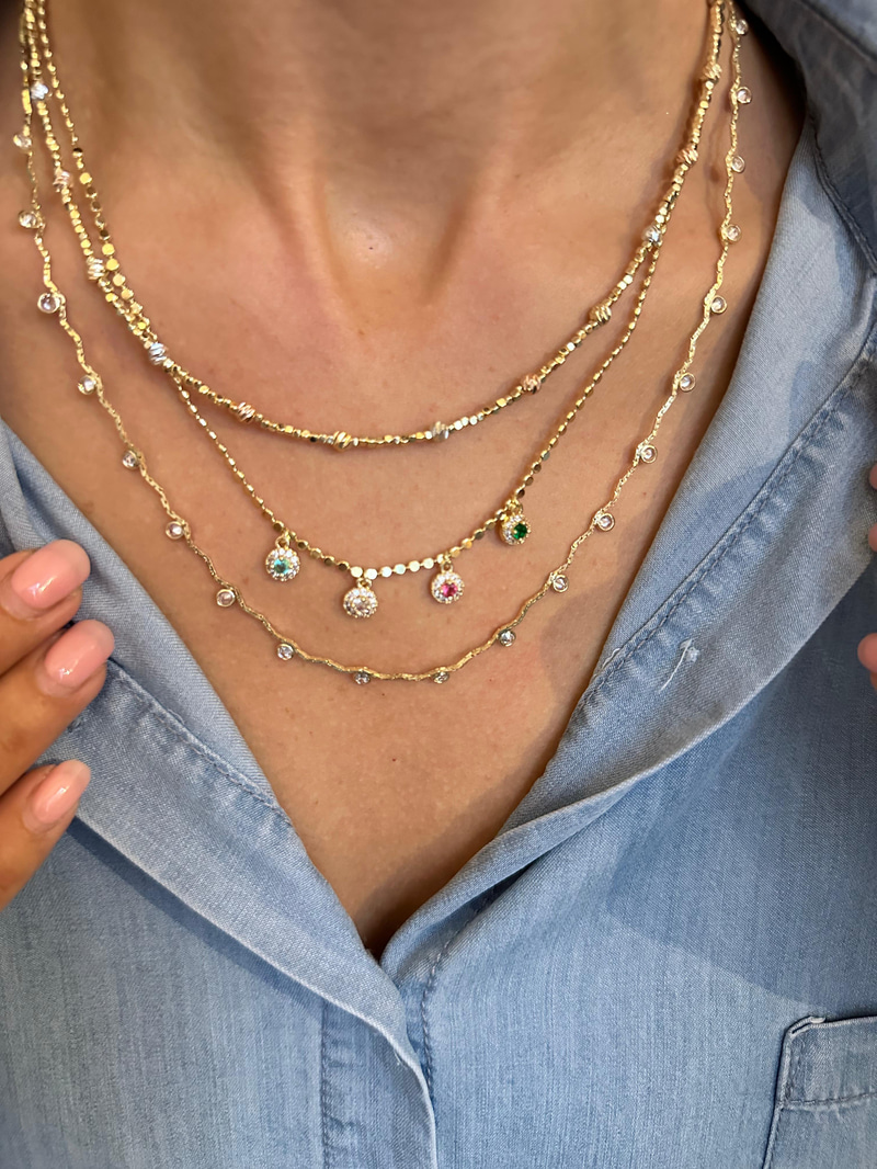 Altın Kaplama Dizi Kristal Taşlı Dalga Model Zincir Kolye Gold