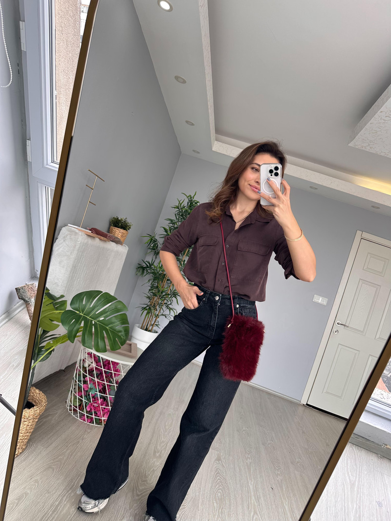 Mini Peluş Çanta Bordo