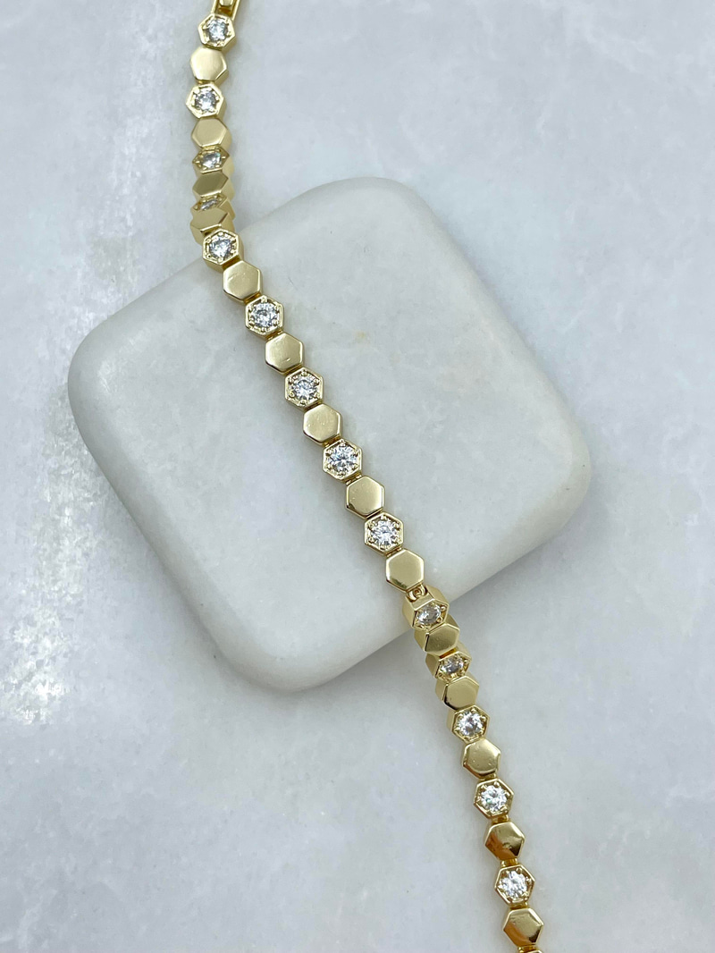 Altın Kaplama Zirkon Taşlı Petek Bileklik Gold