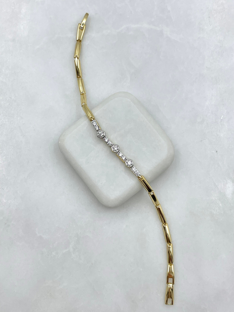 Özel Seri Zirkon Taşlı Altıgen Model Tasarım Bileklik Gold