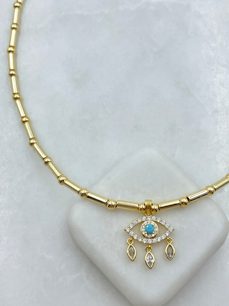 Altın Kaplama Göz Sallantılı Boru Topçuk Kolye Gold