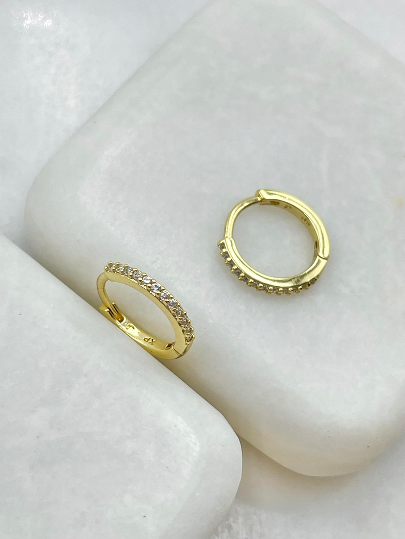 Özel Seri Taşlı Minik Halka Küpe Gold