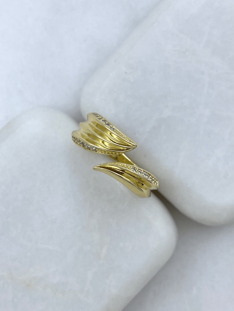 Altın Kaplama Gömme Taşlı Dalga Birleşim Yüzük Gold