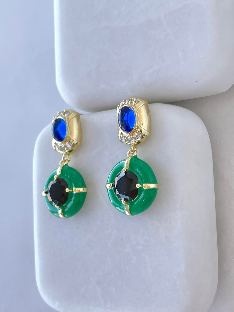 Altın Kaplama Gold Detaylı Renkli Opal Taşlı Küpe Gold