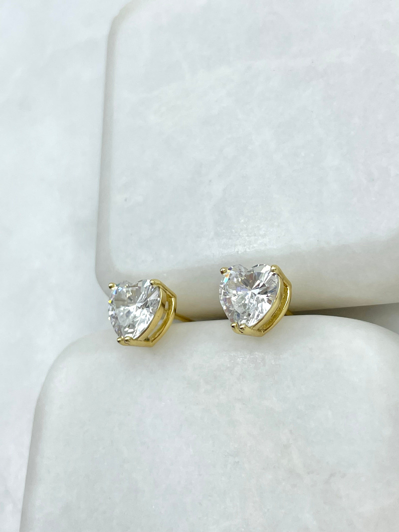 Özel Seri Kristal Taşlı Kalp Küpe Gold