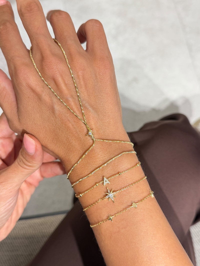 Topçuk Zincir Minimal Harf Bileklik Kombini 14k