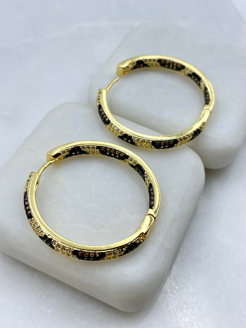 Altın Kaplama Leopar Desenli Tasarım Halka Küpe Gold