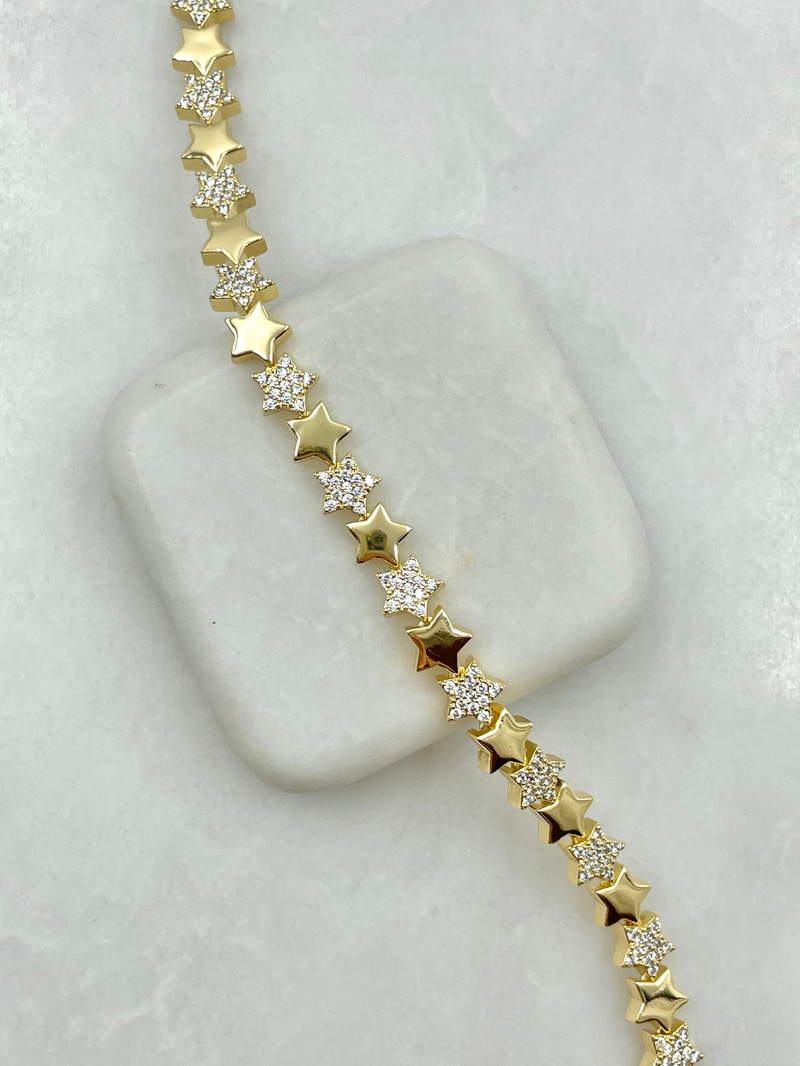 Gömme Taşlı Yıldız Bileklik Gold
