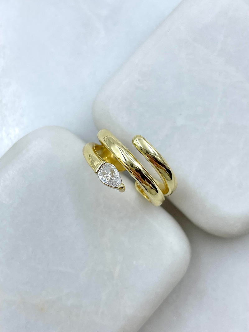 Altın Kaplama Kristal Taşlı Üçlü Görünüm Yüzük Gold