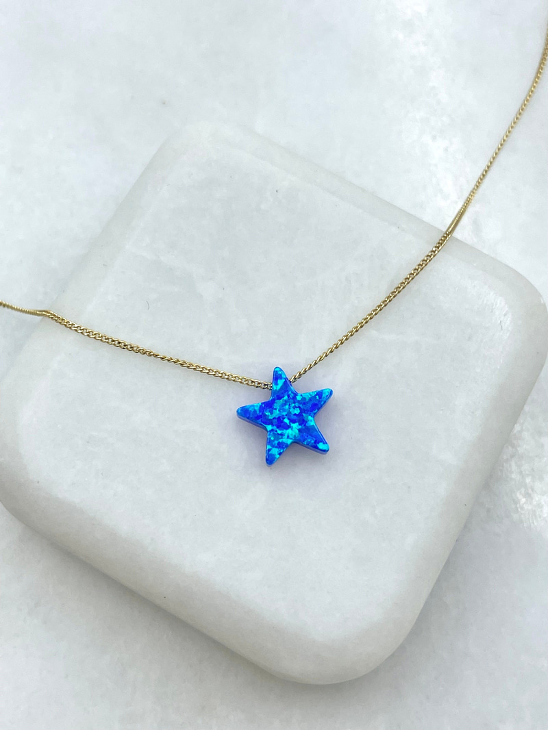 Özel Seri Opal Taşlı Yıldız Kolye Lacivert